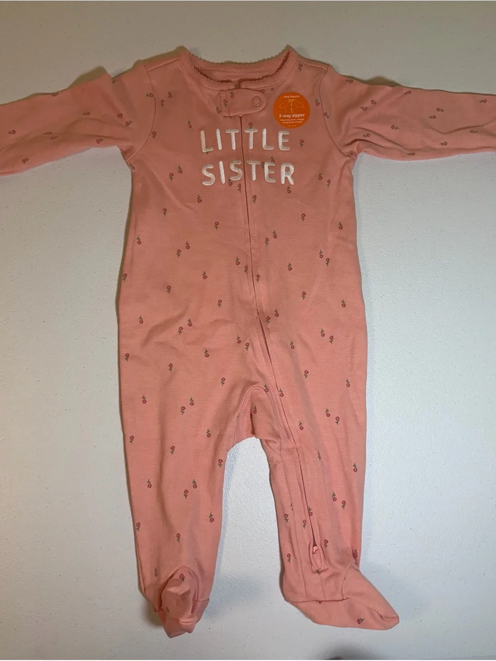 Cat & Jack Little Sister Pink Baby One-Piece Footed Sleeper NWT size 6 months